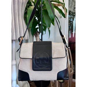 TORY BURCH AUTHENTIC VINTAGE CANVAS AND BLACK (DARK BLUE?) HANDBAG